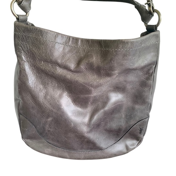 FRYE Melissa Washed Gray Leather Hobo Shoulder Bag Purse - Picture 2 of 10